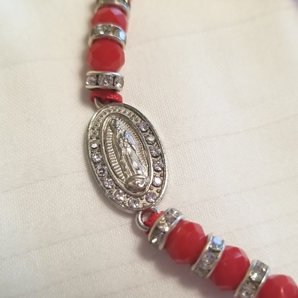 Silver Red Rhinestone Religious Bracelet - Picture 2 of 3